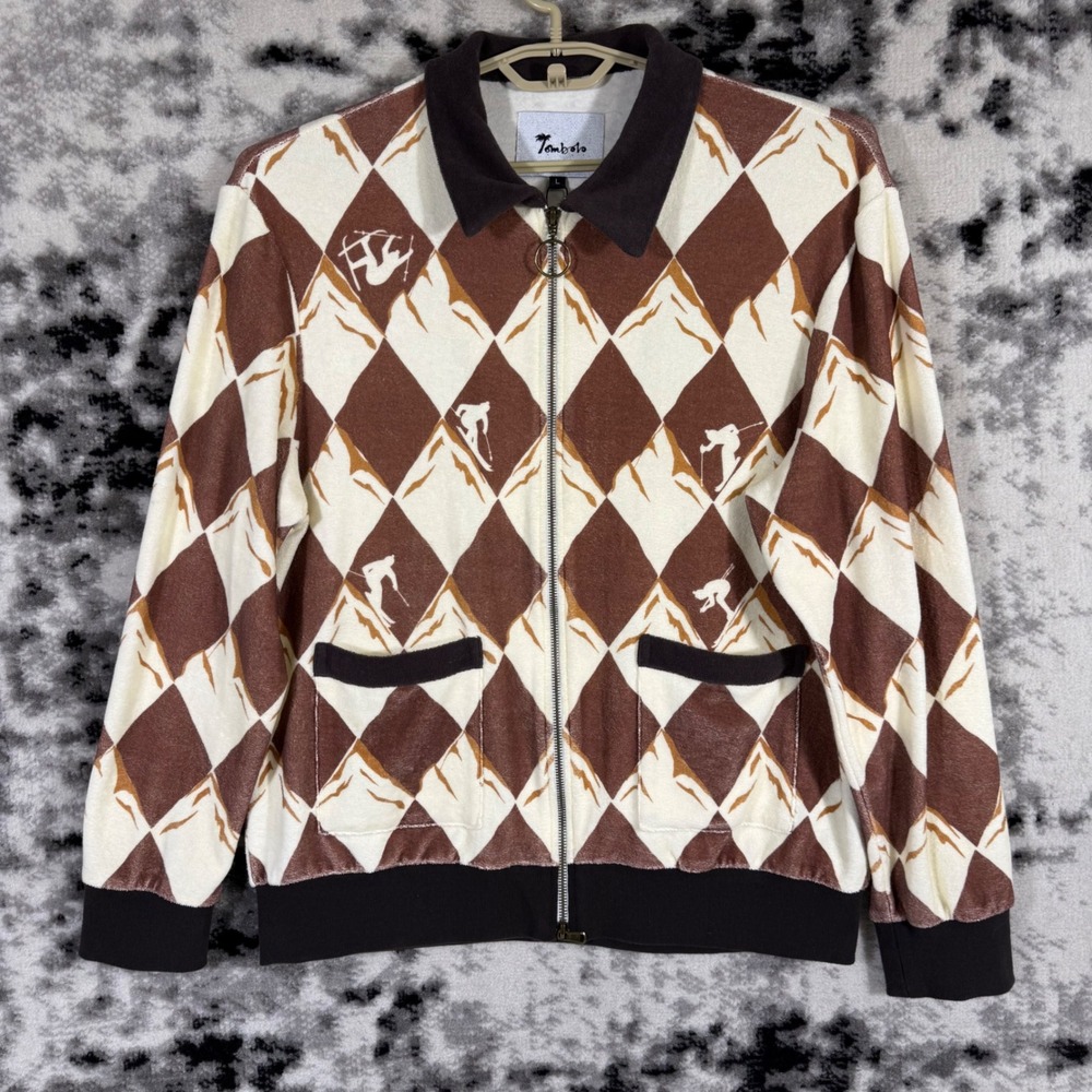 Tombolo The Downhill French Terry Cloth Zip Up Jacket Brown Skier Mens Large